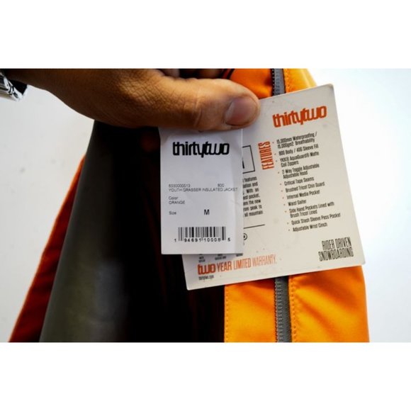 ThirtyTwo Boys Orange Grasser Waterproof Insulated Snowboarding Jacket Size M - Picture 5 of 7